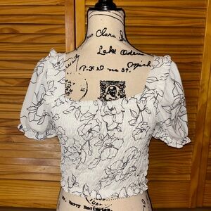 Chic Floral Smocked Blouse - White